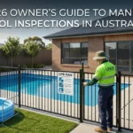 Toddler reaching toward a non-compliant pool gate latch in a suburban Melbourne backyard, highlighting the importance of mandatory pool registration and barrier safety compliance in Victoria